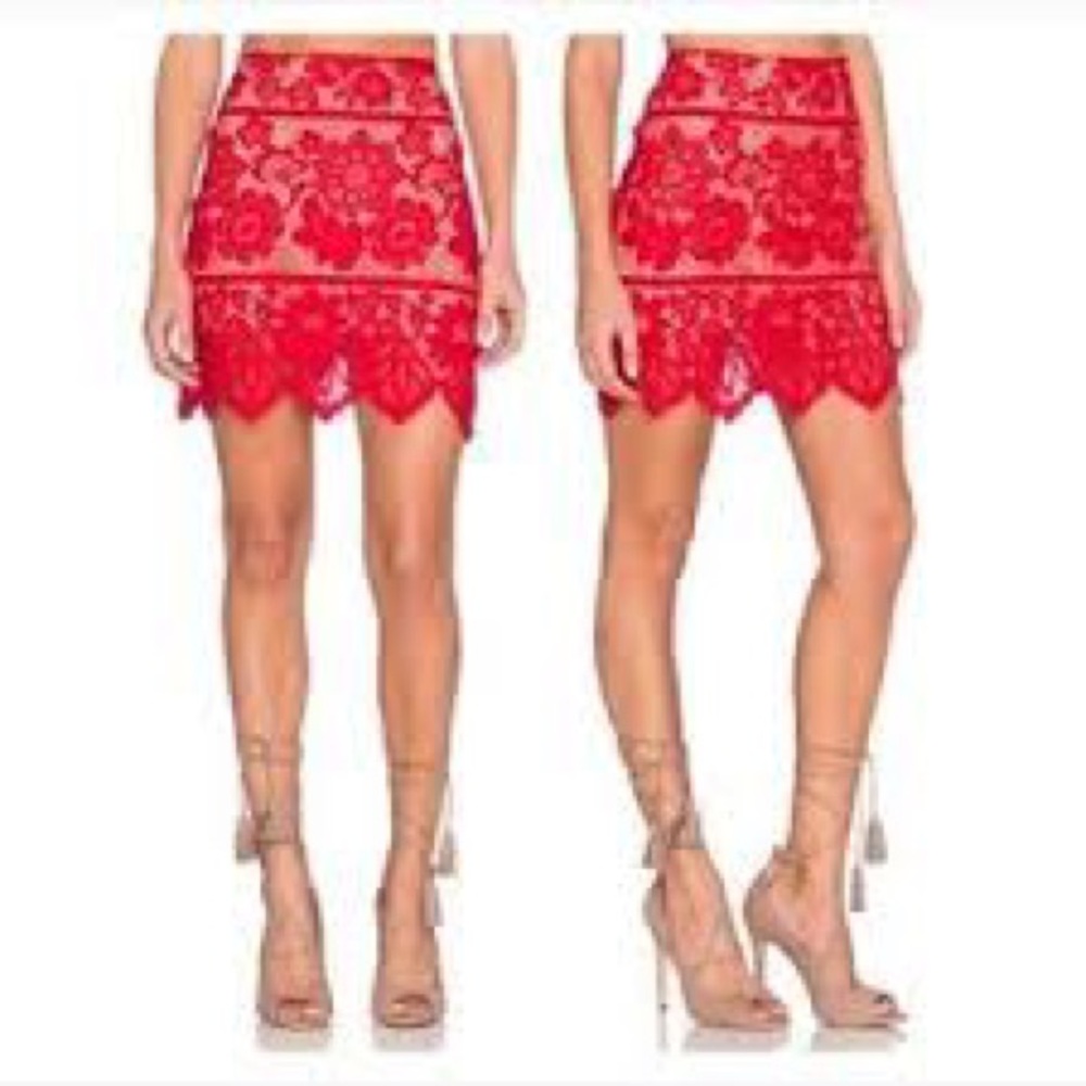 FOR LOVE AND LEMONS Gianna Lace Mini Skirt in Hot Red sz M - Picture 3 of 9